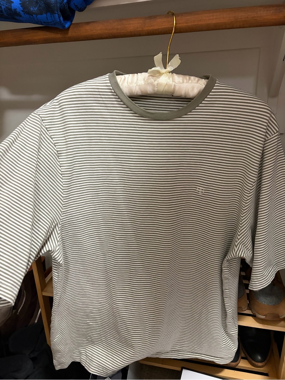 Anine Bing Olive & White Striped Crew Tee